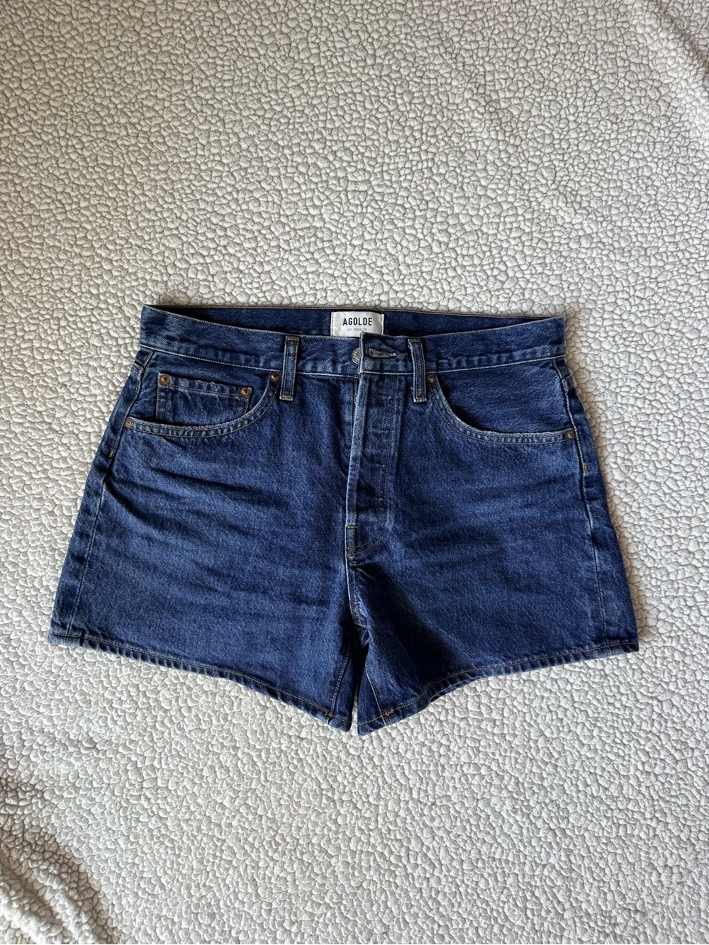 AGOLDE Parker Long Dark Blue Denim Shorts